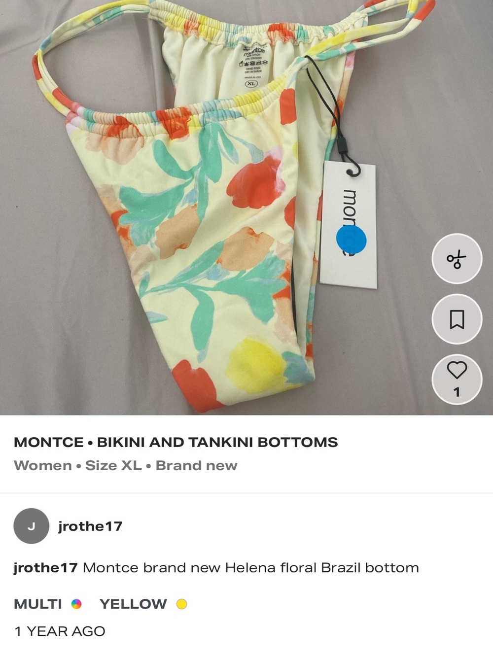 Montce Floral Bikini Bottom in Yellow, Coral & Aqua